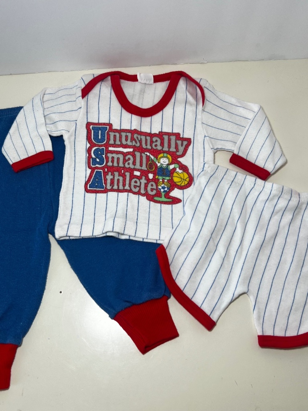 Vintage Baseball Three Piece Pin Stripe USA Unusually Small Athlete FAIR Sporty